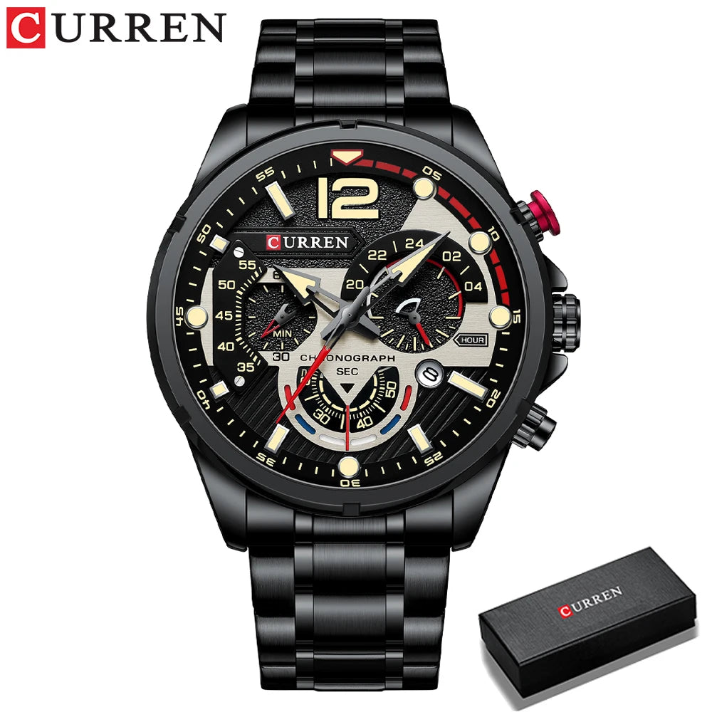 CURREN Casual Business Chronograph Waterproof Stainless Steel Watch Mens New Luxury Fashion Quartz Men wristwatch  часы мужские