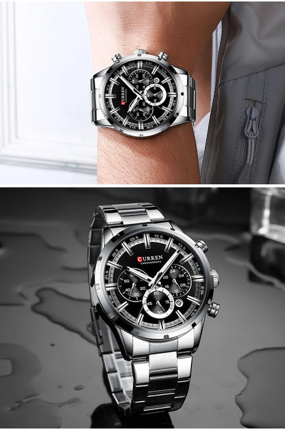 Reloj para hombre CURREN: cronógrafo deportivo de lujo, movimiento de cuarzo, totalmente de acero, resistente al agua