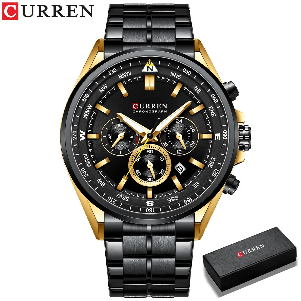 Montre pour homme CURREN – Montre tendance de grande marque, modèle de luxe, étanche, en acier, style sportif, chronographe à quartz