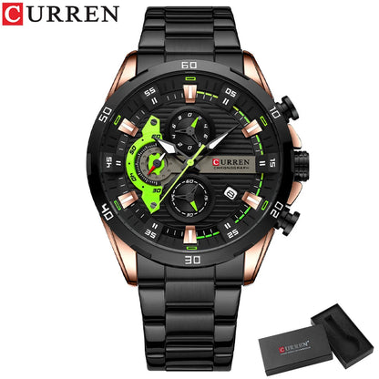 Reloj para hombre CURREN: cronógrafo deportivo de lujo, movimiento de cuarzo, totalmente de acero, resistente al agua