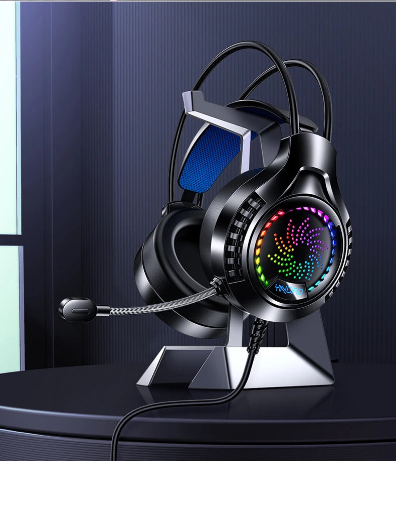 RGB Gaming Headset with Microphone 7.1 Surround HD Sound Stereo Dual 3.5mm USB Wired Headphone For PS5 PC Laptop Phone