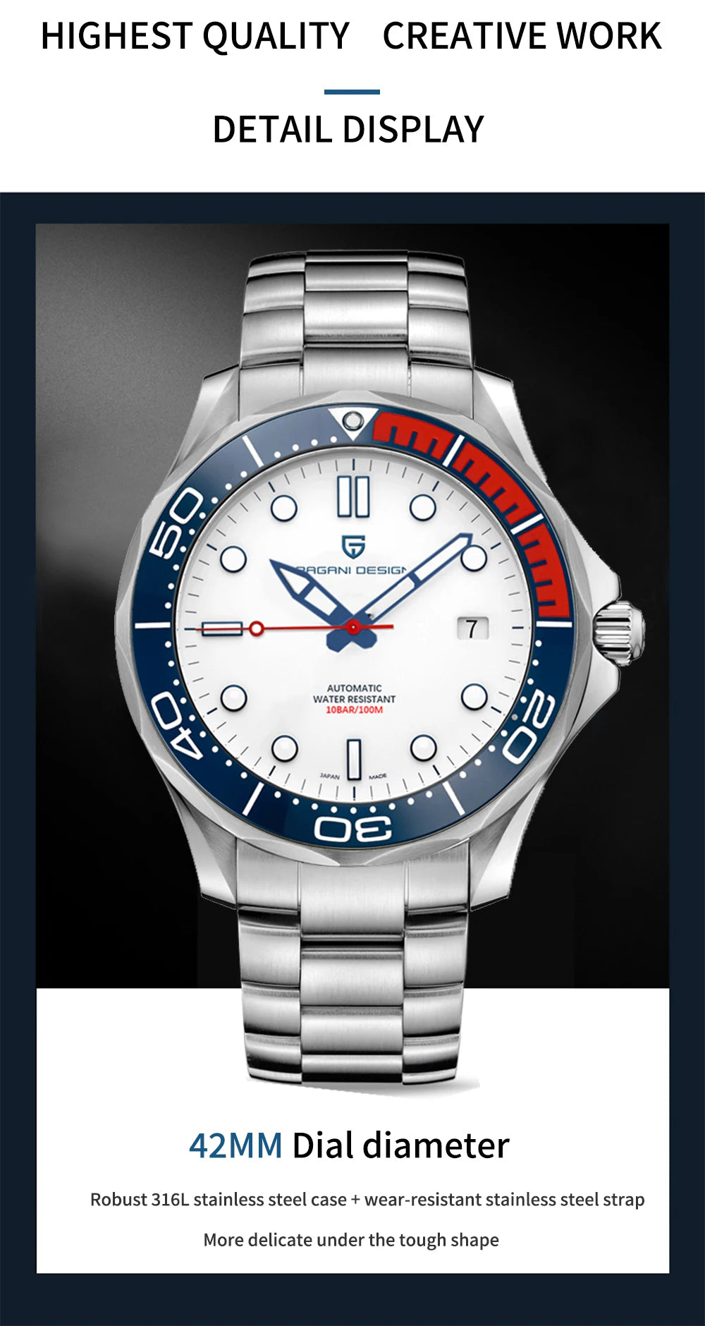 PAGANI DESIGN 007 Mechanical Wristwatch for Men Luxury Automatic Watch NH35A AR Sapphire Crystal Waterproof Clock 2024 New
