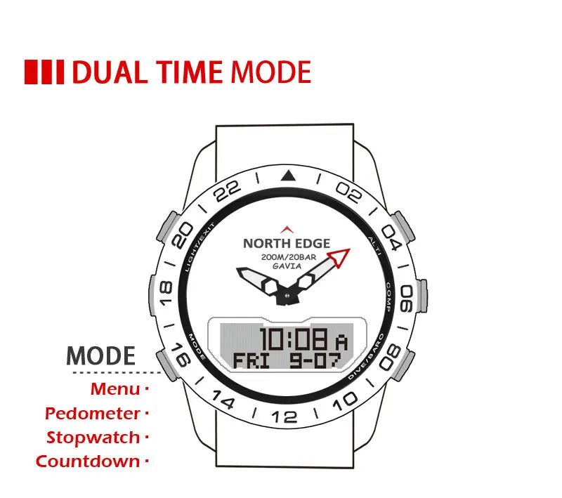 NORTH EDGE Mens Dive Watch Military Army Luxury Full Steel Smartwatch Compass Altimeter Barometer Digital Clock Waterproof 200m