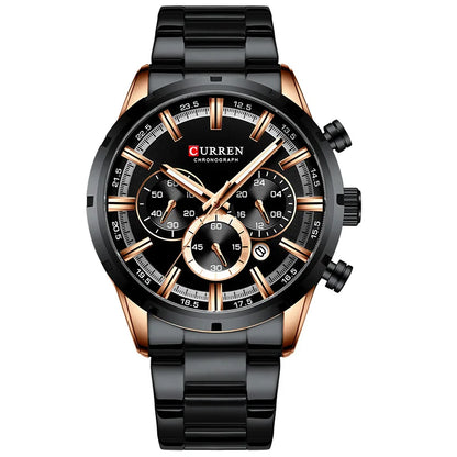 Reloj para hombre CURREN: cronógrafo deportivo de lujo, movimiento de cuarzo, totalmente de acero, resistente al agua