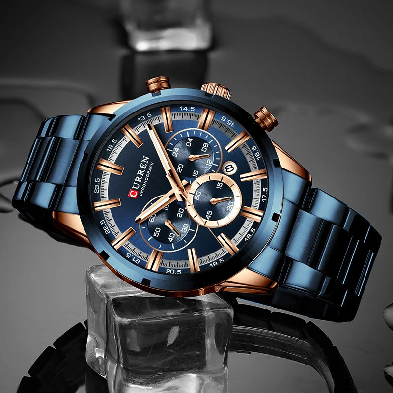 Reloj para hombre CURREN: cronógrafo deportivo de lujo, movimiento de cuarzo, totalmente de acero, resistente al agua