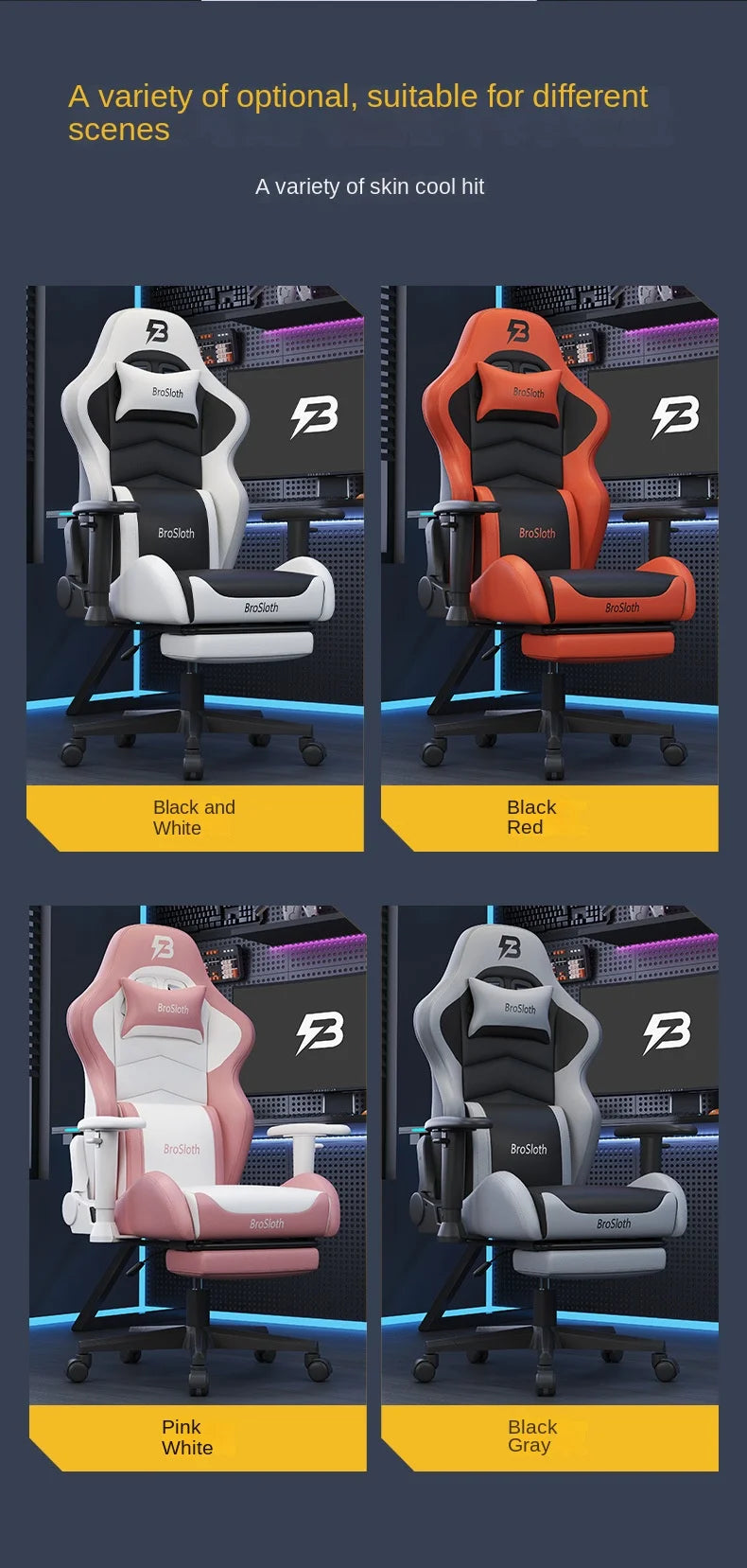 S8 Gaming Chair with 3D Armrests, Adjustable Backrest, Computer Office Chair, Nylon Feet, Gaming Streamer Chair