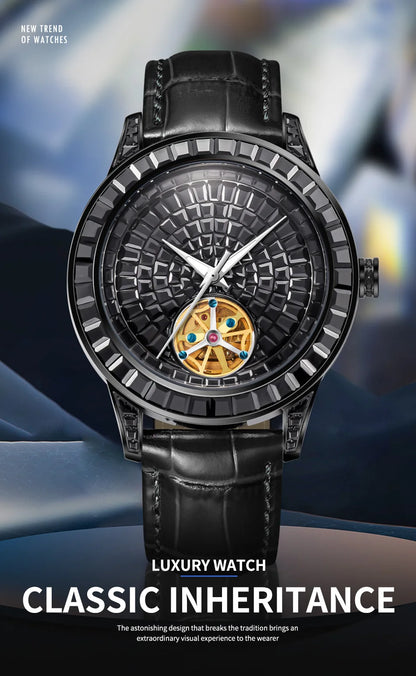 2025 New Haemmer Jacob Diamond Face Tourbillon Mechanical Men's Watch Men's Genuine Leather Glowing Mechanical Watch