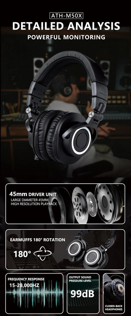 M50X HIFI Audio Headphones Professional Fully Enclosed Foldable Monitoring earphones Game Music Headset orange colour qualified