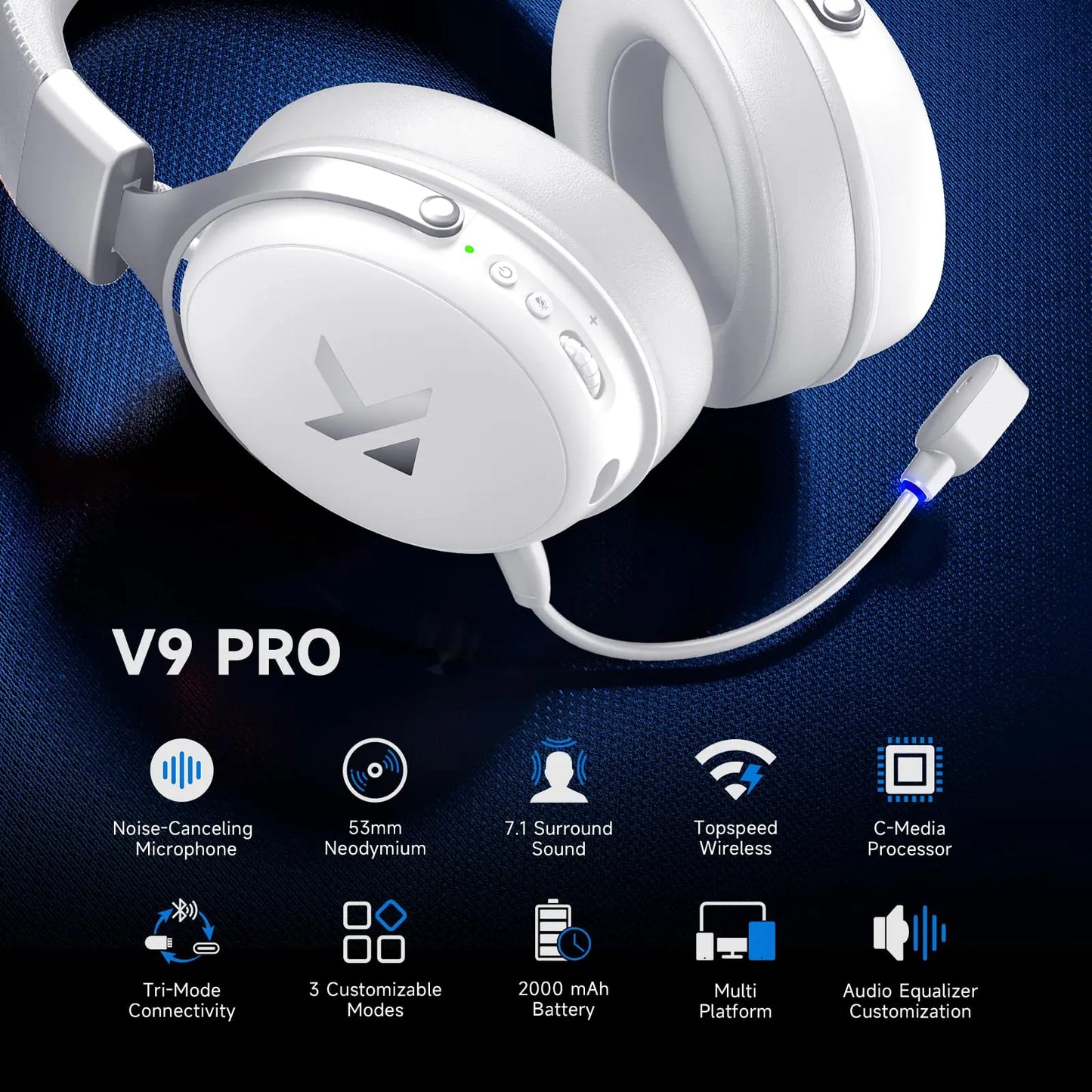 MCHOSE V9 PRO Wireless Gaming Headset 7.1 Surround Sound for PS5 PS4 PC SWITCH TOPSPEED Gaming Headphones