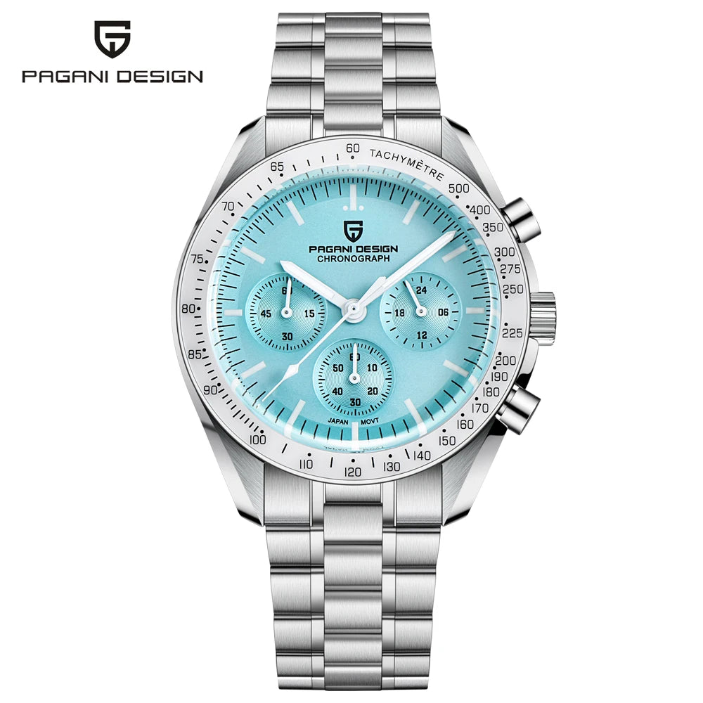 Reloj PAGANI DESIGN Moon: cronógrafo de cuarzo de lujo para hombre, estilo deportivo, cristal de zafiro con tratamiento antirreflectante, esfera luminiscente