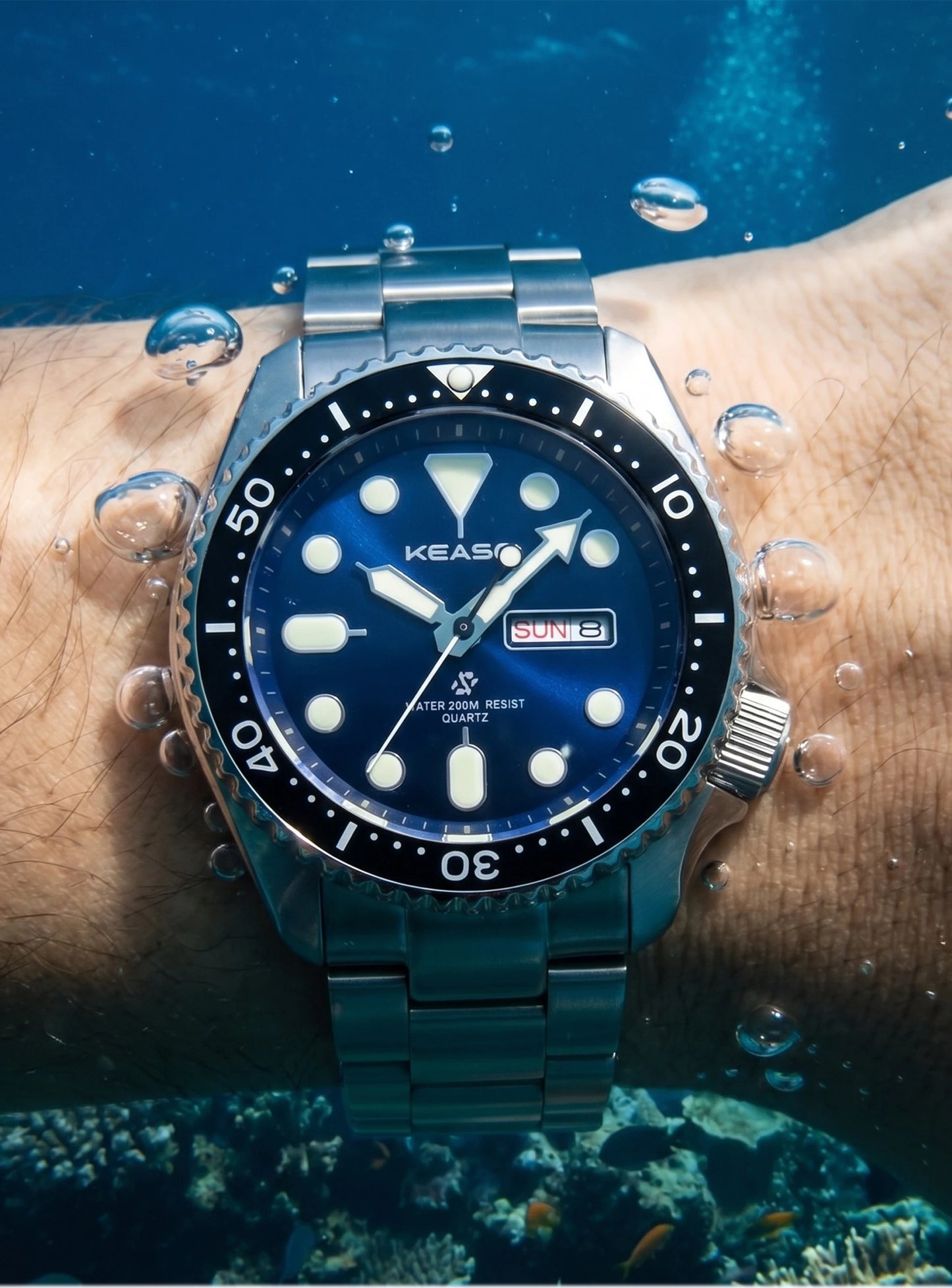 KEASO Top Men's Dive Watch C3 Super Luminous 316L Solid Steel 20Bar Waterproof Sapphire Mirror MIYOTA 2035 Quartz Movement Watch