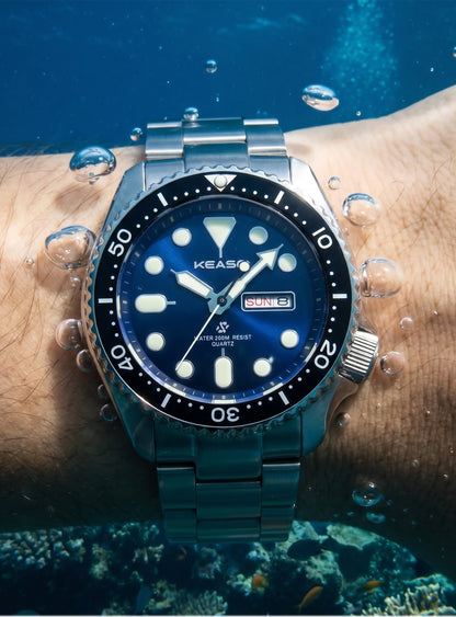 KEASO Top Men's Dive Watch C3 Super Luminous 316L Solid Steel 20Bar Waterproof Sapphire Mirror MIYOTA 2035 Quartz Movement Watch