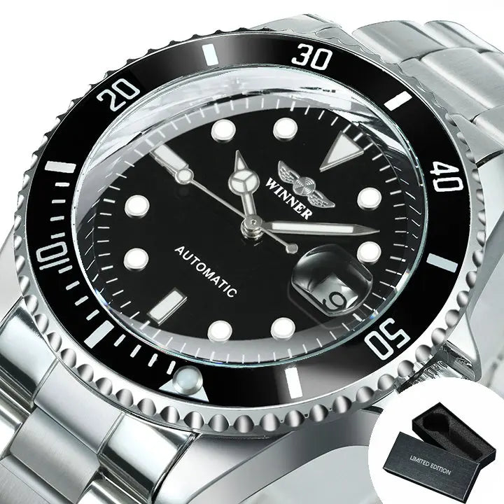 Reloj mecánico clásico para hombre: marca de lujo, estilo profesional, movimiento automático, bisel giratorio, esfera luminiscente, correa de acero