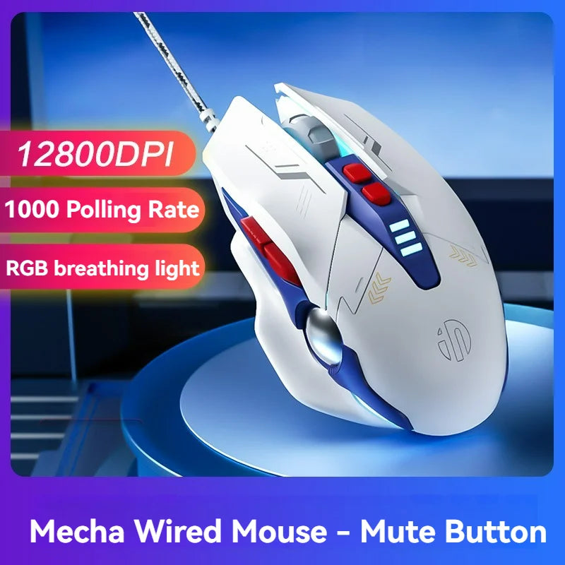 Inphic W9P Wired Mouse Mecha Style 12800DPI Adjustment RGB Lighting Effect Macro Programming E-sports Office Usb Mouse