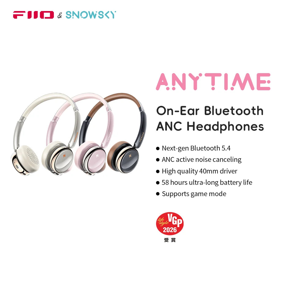 FiiO ANYTIME Bluetooth 5.4 Wireless Headphone Noise Cancelling Bluetooth Earphones Hi-Res Wireless Over-Ear Headphones with mic