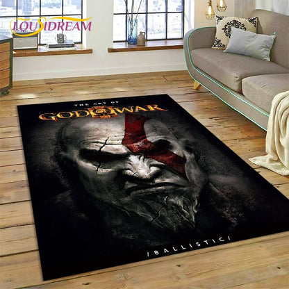 God of War Games Kratos Cartoon 3D Carpet Rug for Bedroom Living Room Home Sofa Decoration,Children Game Large Decor Floor Mat