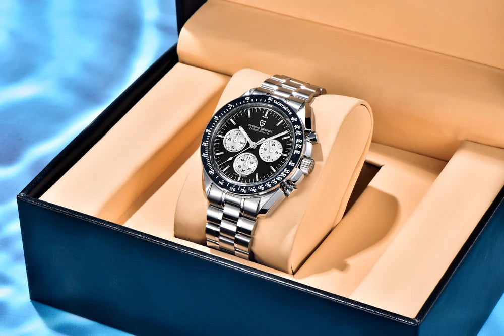 Reloj PAGANI DESIGN Moon: cronógrafo de cuarzo de lujo para hombre, estilo deportivo, cristal de zafiro con tratamiento antirreflectante, esfera luminiscente