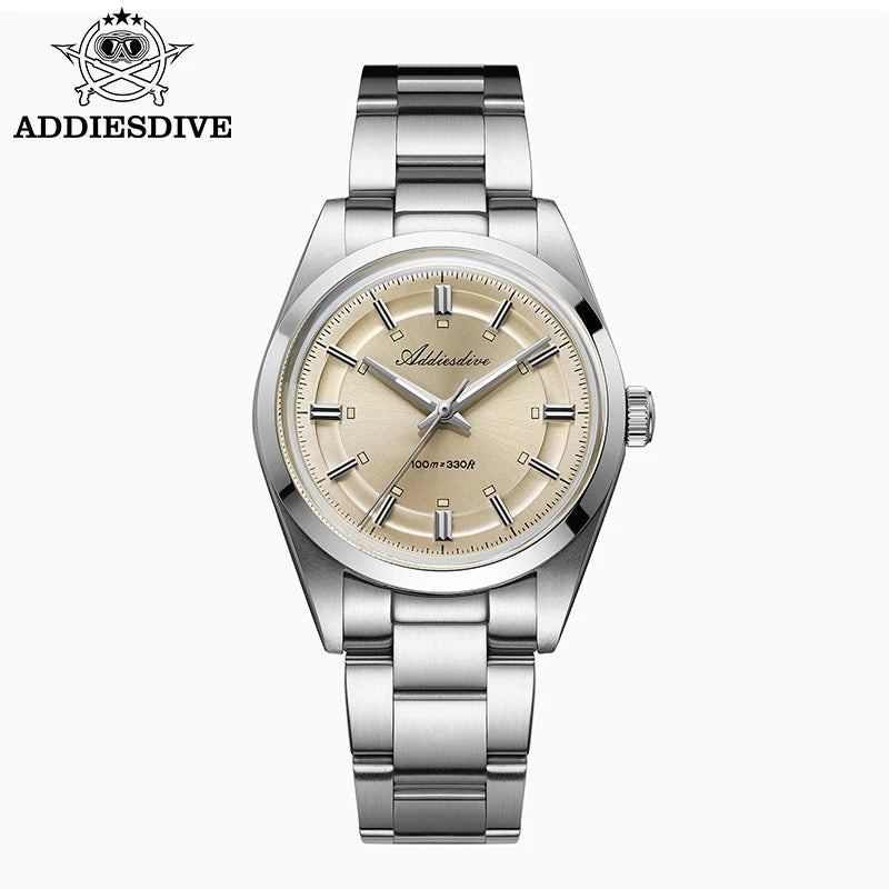 ADDIESDIVE – Reloj analógico de lujo para hombre, movimiento de cuarzo VH31, cristal abombado, resistencia al agua de 10 bares, revestimiento luminiscente BGW9, caja de acero – Modelo personalizable AD2515