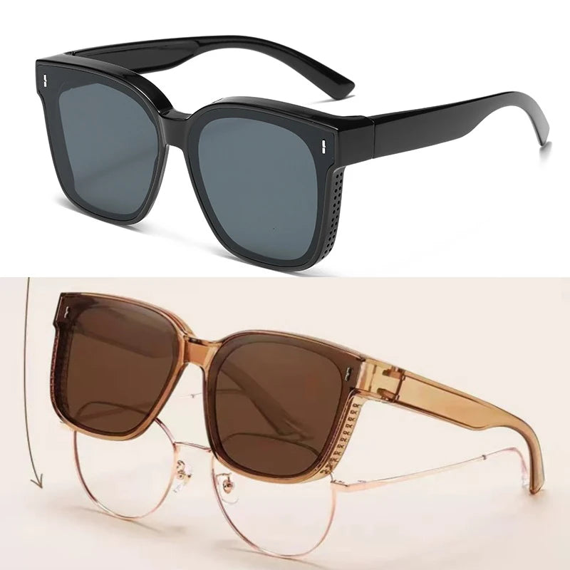 Fashion Square Polarized Sunglasses Cover Over Myopia Prescription Glasses Portable Men Women Vintage Fishing Driving Eyewear ﻿