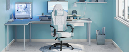 WOLTU Massage Gaming Chair Ergonomic Swivel Computer Chair with Pillow & Footrest Adjustable Headrest Lumbar Support Gamer Chair