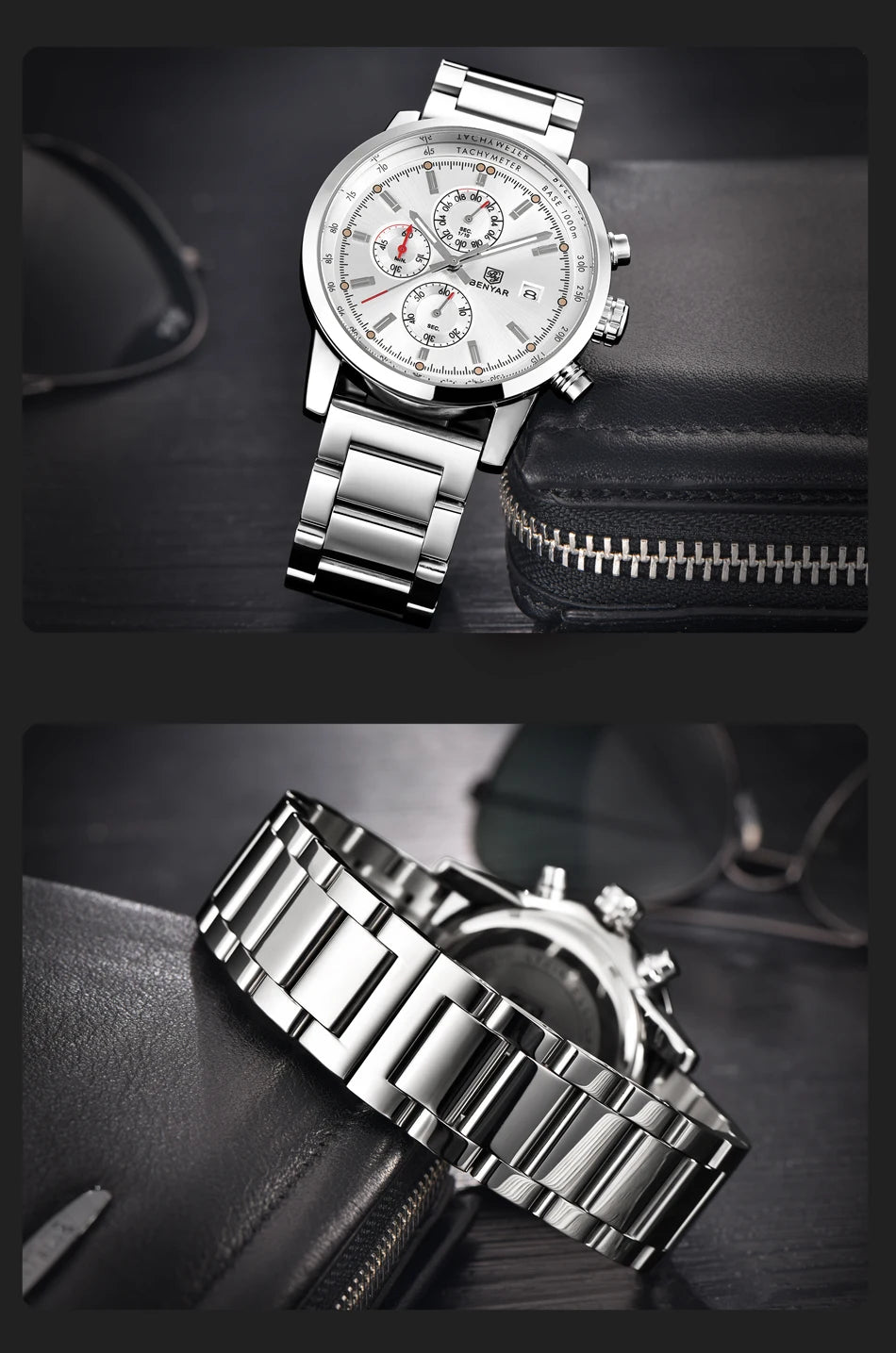 Montre pour homme BENYAR 5102 – Chronographe sportif de luxe à quartz, accessoire de mode d'une grande marque