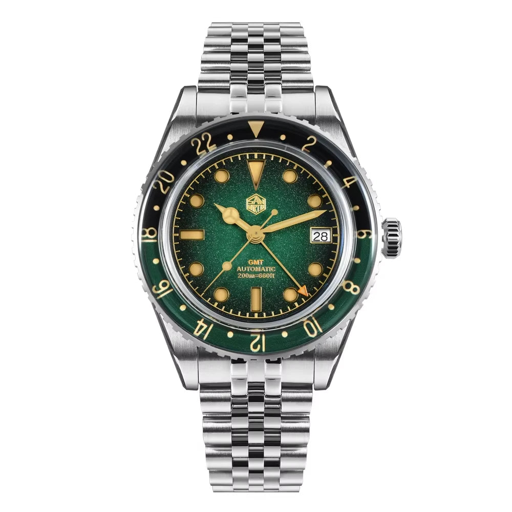 2025 New San Martin SN0134 Men Watch NH34 GMT Sandwich Dial 40mm Bidirectional Sapphire Bezel Luxury Sports Watch 20Bar Watches