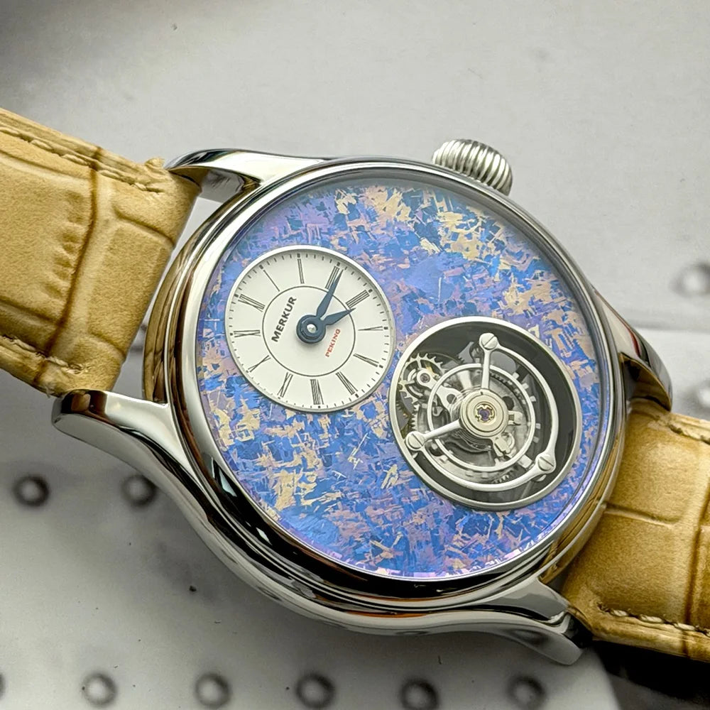 Merkur 100% Tourbillon Watch Men's Titanium Ice Flower Dial Sapphire Watch For Men Mechanical Wristwatches Relogio Masculino