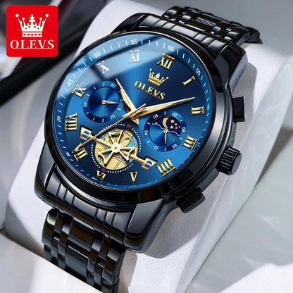 Montre pour homme OLEVS 2859 – Modèle classique et luxueux avec chiffres romains, multifonction, étanche, cadran luminescent, mouvement à quartz de haute qualité.