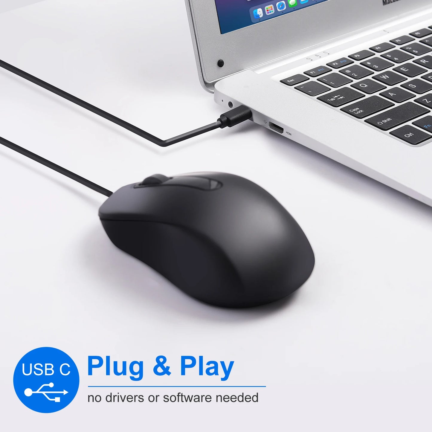 Silent 3D Mouse - Ergonomics Optical Mice 1000DPI For PC Laptop MacBook Tablet Phone, For Windows/MacOs/Android, USB-C