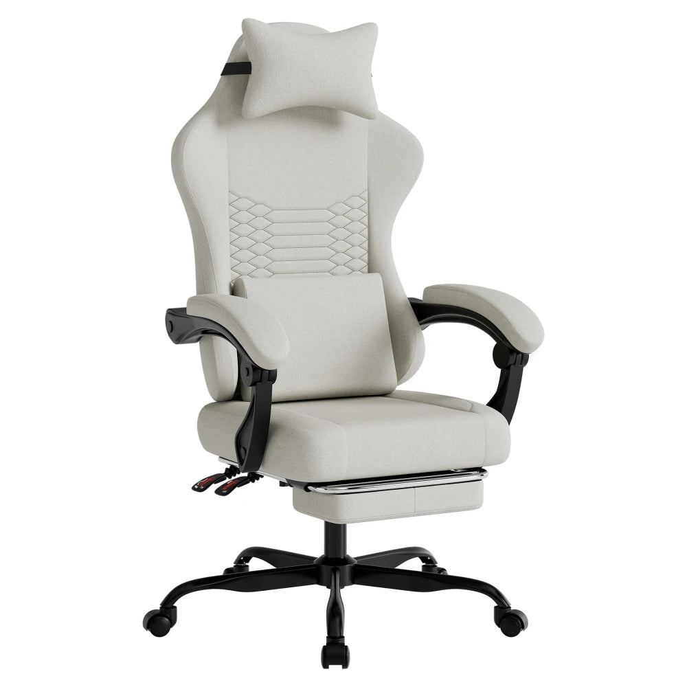 Gaming Chair Fabric Office Chair, Massage Gaming Chair with Headrest, Ergonomic Racing Gaming Seat with Footrest, for Relaxing