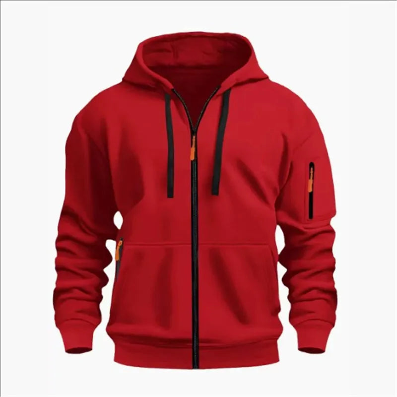 Men's Sweatshirts with Zipper Pockets Thin Solid Color Half Tracksuit Casual Outdoor Hooded Tracksuit Long Sleeves Jacket Coats