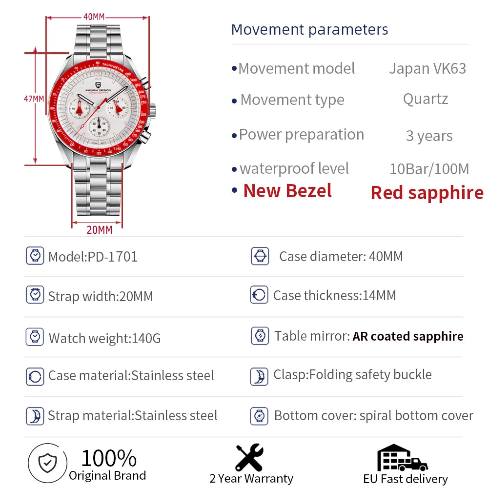 2026 New PAGANI DESIGN AK Project Mars Men's Watches Luxury Quartz Watch Men AR Sapphire Speed Sport Chronograph Automatic Date