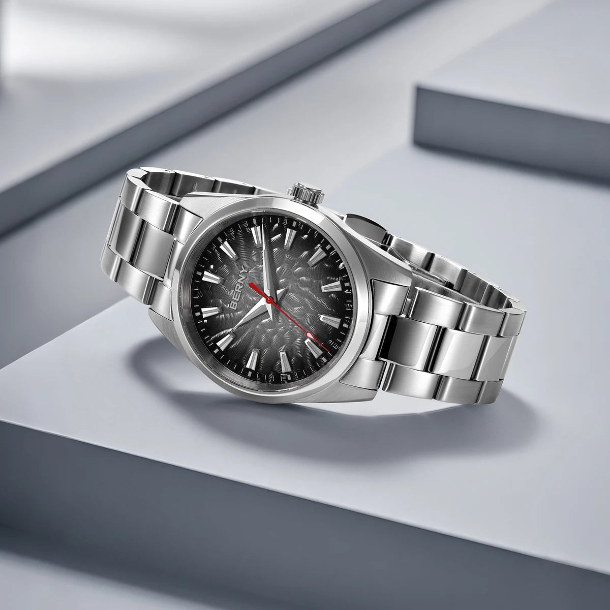 Reloj para hombre BERNY – Reloj de cuarzo, cristal de zafiro, agujas luminiscentes, resistente al agua hasta 10 ATM, fabricado íntegramente en acero inoxidable – Estilo elegante y desenfadado, ideal para el día a día o para ocasiones profesionales