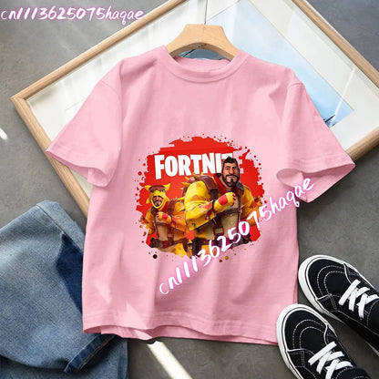 Série Fortnite – letní dětské tričko s krátkým rukávem pro chlapce a dívky, kreslený potisk, herní top, vtipný dárek k narozeninám