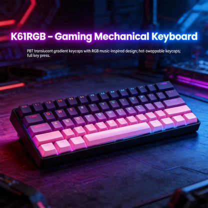 K61 kabelgebundene tragbare mechanische Tastatur, Phantom RGB farbenfroh, Reaktionsgeschwindigkeit auf Gaming-Niveau, ergonomisches Design, für Gaming und Büro geeignet