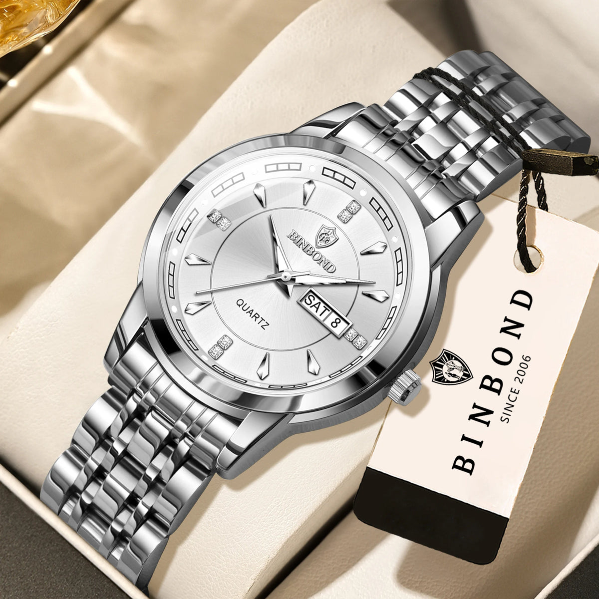 Relojes de cuarzo de lujo originales BINBOND para mujer – Modelo resistente al agua y luminiscente – Idea de regalo (estuche incluido)