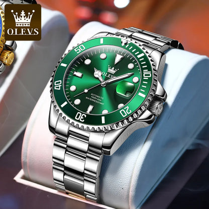 OLEVS 6650 Men Watch Classic Original Automatic Mechanical Watch For Man Zircon Scale Waterproof Luminous Stainless Steel Watch