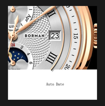 BORMAN BM3868 New 40mm Luxury Men Automatic Mechanical Men's Watches Sapphire Multi-function Waterproof Moon Phase Clocks