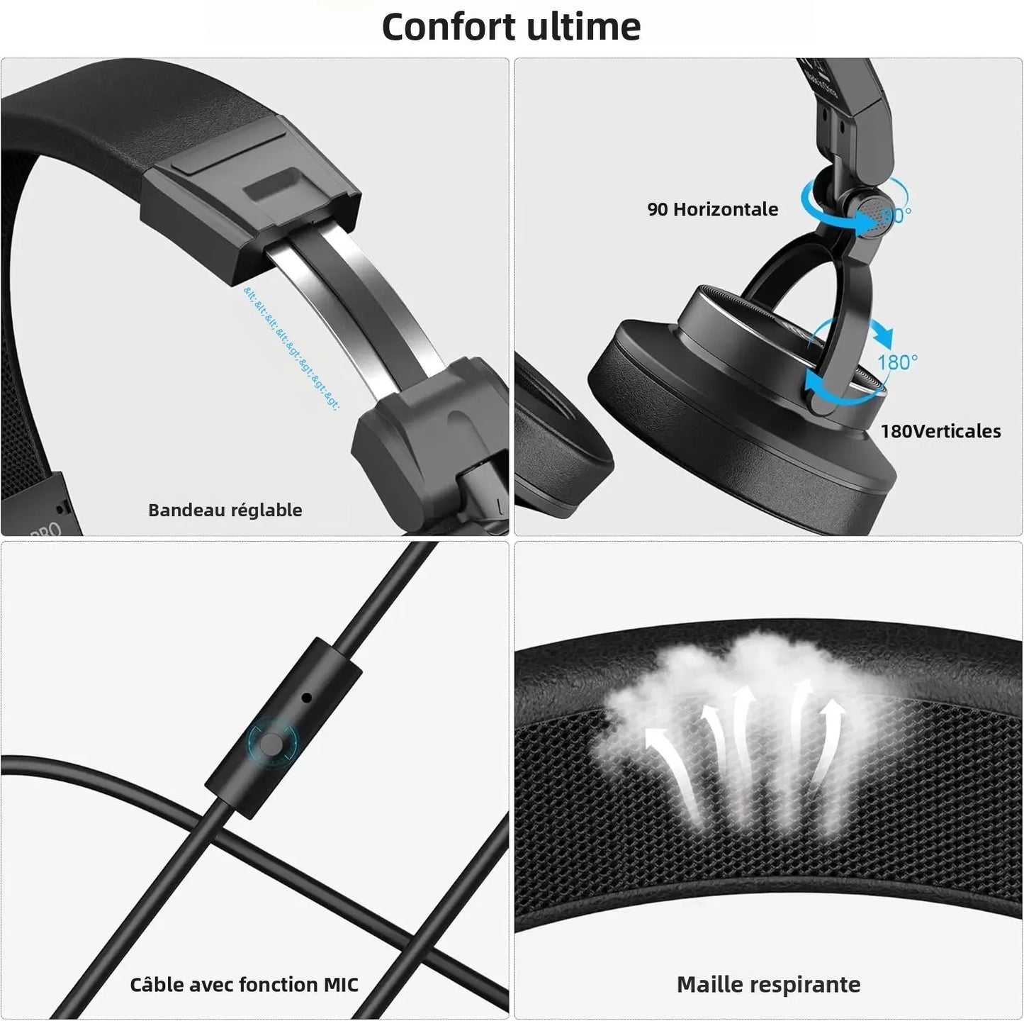 Studio Headphones DJ Headphones Professional 40kHz Hi-Res Stereo 3.5mm/6.35mm Audio Jack Wired Recording Headphone Audio Monitor