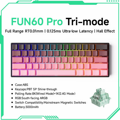 MONSGEEK FUN60 PRO&MAX HE Mechanische Tastatur mit Magnetschaltern, 60% kabellose Gaming-Tastatur, Rapid Trigger, 8K ARGB, Custom-Tastatur