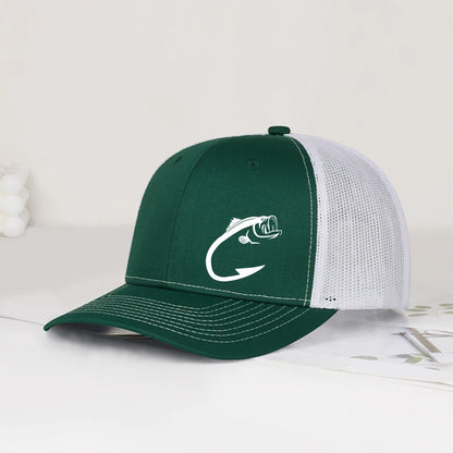 Trucker-Cap mit Bass-Fischhaken-Print, verstellbar, Unisex, Mesh, für Angelfans, Sonnenhut