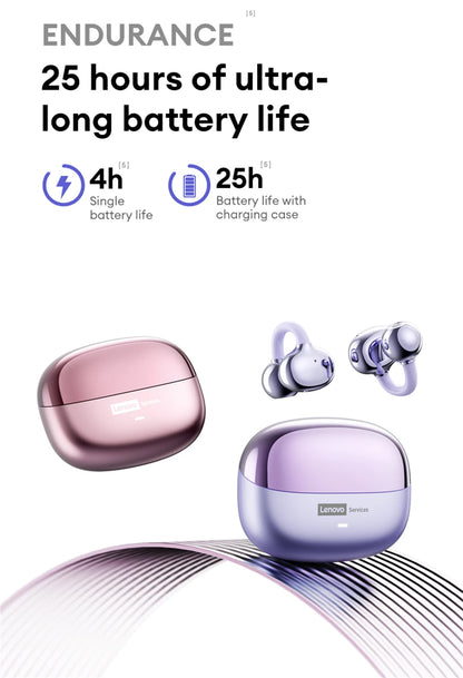 Auriculares Lenovo LE302 inalámbricos Bluetooth 6.0, batería de larga duración, clip deportivo para la oreja, estéreo HIFI con cancelación de ruido