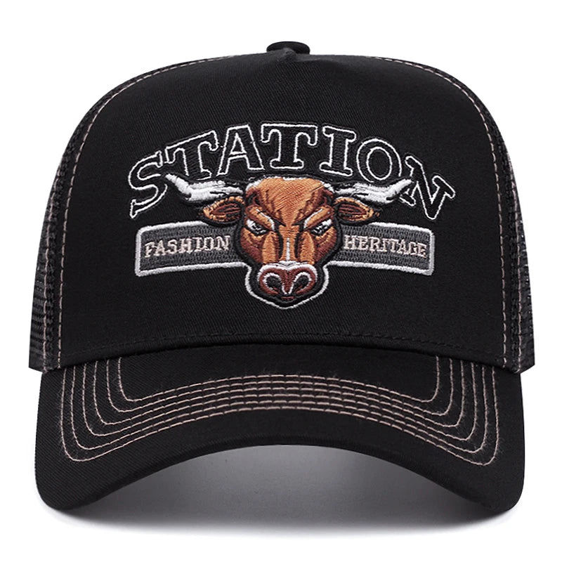 2025 Personalized New STATION Bullhead Truck Hat Men's Skateboarding Hat HipHop Hat Women's Casual Sun Hat Baseball Hat Mesh Hat