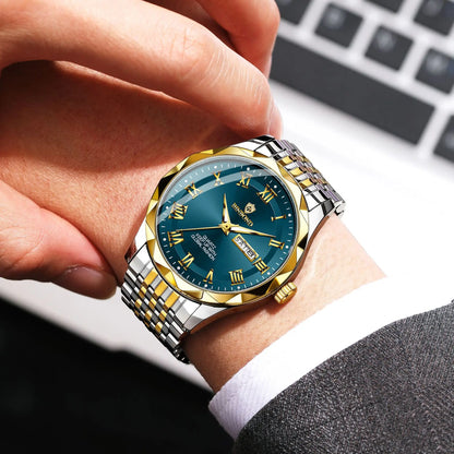 Montre-bracelet de luxe à quartz BINBOND Original Brand pour homme, lumineuse, étanche, date automatique, affichage du jour de la semaine, style décontracté.