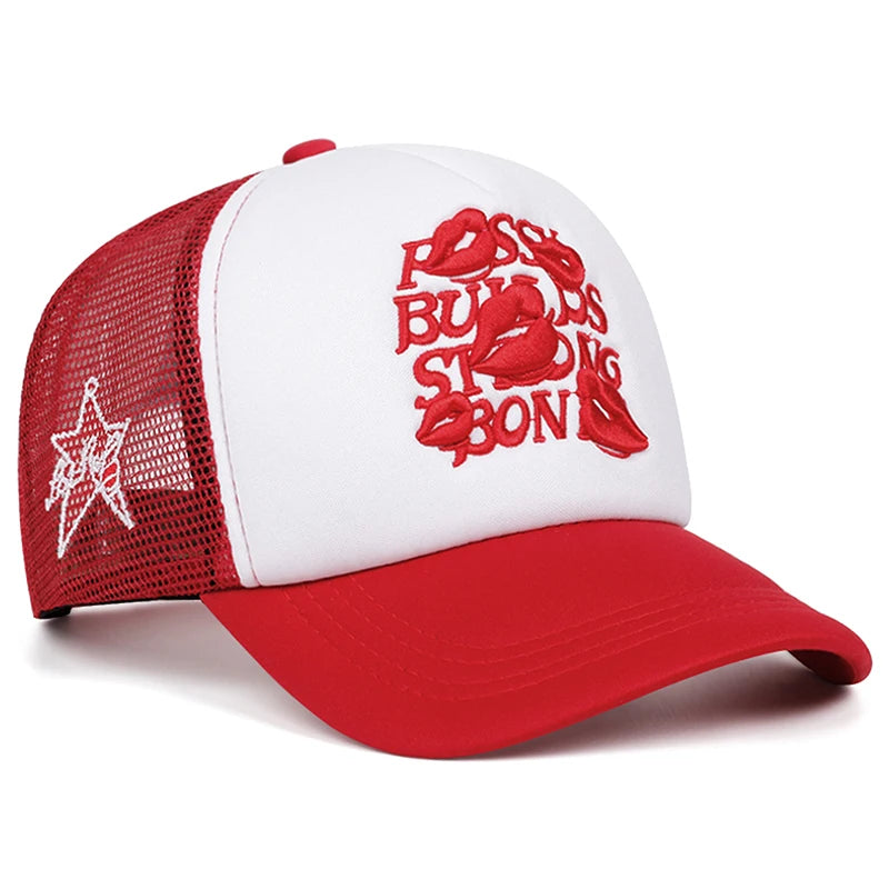 2025 Simple Creative New Mesh Hat Lipprint Embroidery Street Hip Hop Hat Outdoor Sports Sunshade Hat Daily Leisure Baseball Hat