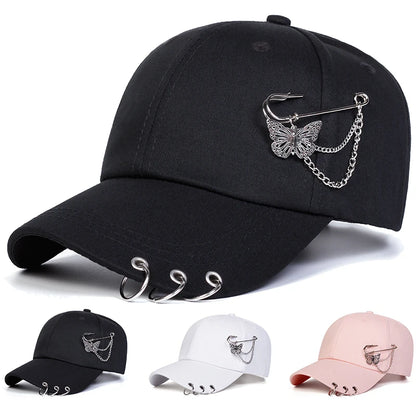 Cappellini da baseball unisex con anello a farfalla in ferro, per primavera e autunno, da esterno, casual e regolabili, cappellino parasole, cappellino sportivo