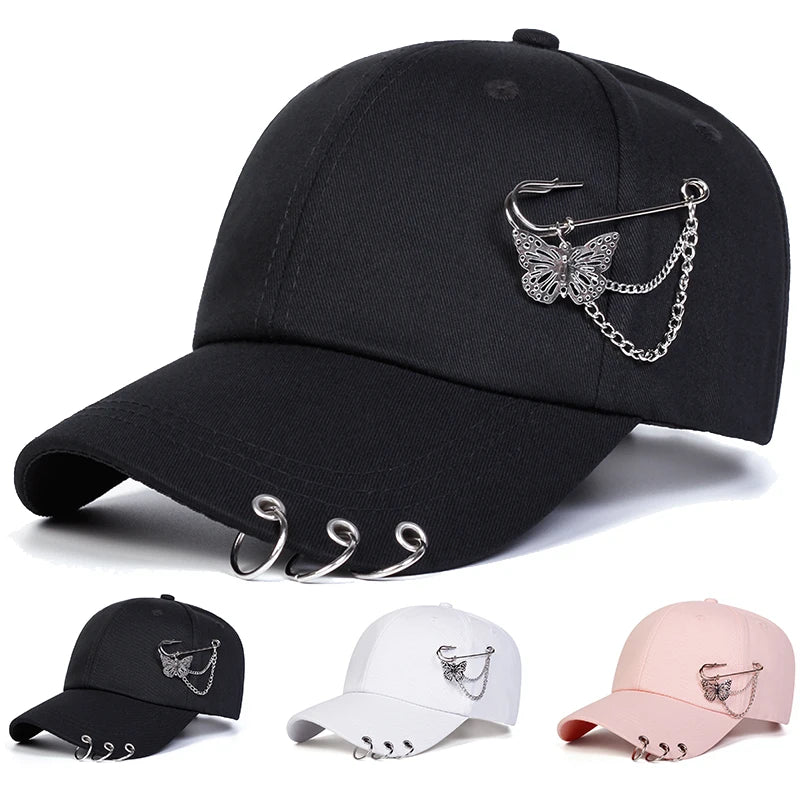 Cappellini da baseball unisex con anello a farfalla in ferro, per primavera e autunno, da esterno, casual e regolabili, cappellino parasole, cappellino sportivo