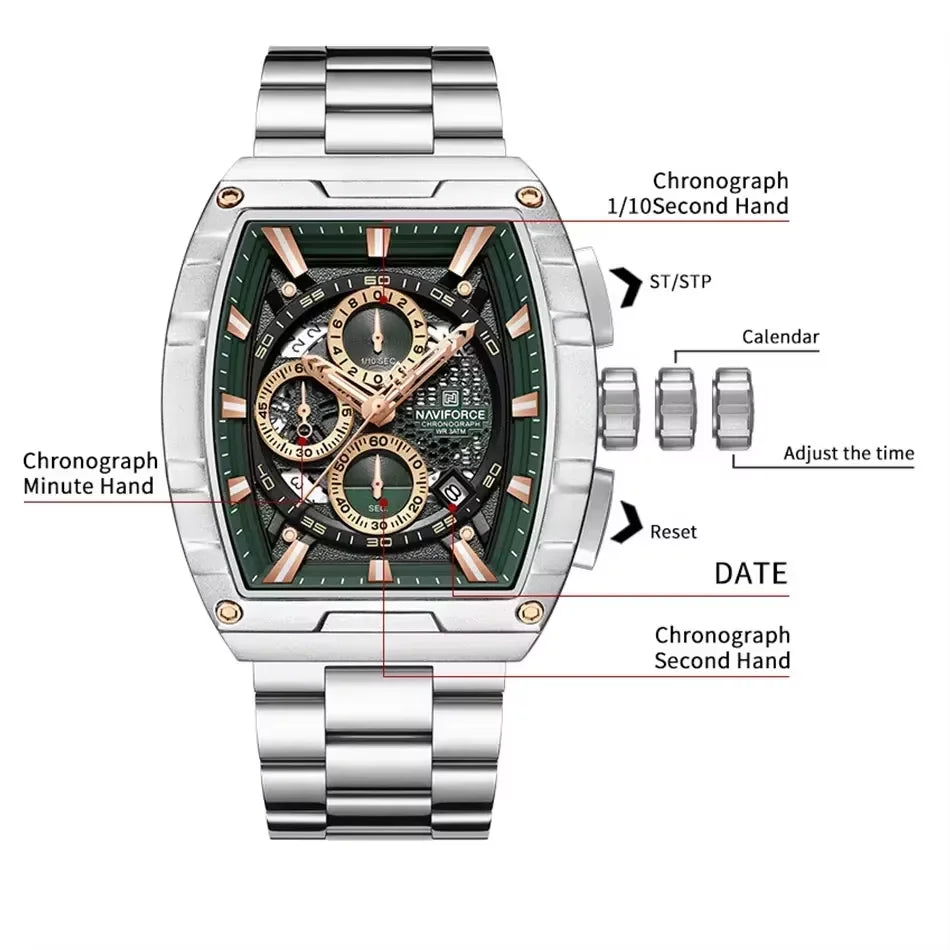 NAVIFORCE Top Brand Men's Watches Luxury Tonneau Quartz Wristwatch Waterproof Chronograph Watch for Men 2025 Auto Date Clock