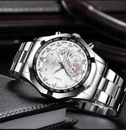 Reloj de pulsera de cuarzo de lujo BINBOND para hombre, luminiscente, resistente al agua, con fecha automática, de acero inoxidable