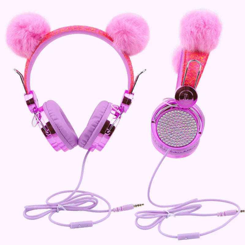 Casque filaire pour enfants, avec oreilles de chat et microphone, oreilles en peluche de licorne, idéal pour les cours en ligne, les jeux vidéo, les étudiants, les filles et les garçons.